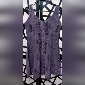 Henna - NWOT - Embroidered Rayon Button Up Mini Dress - Purple - OS